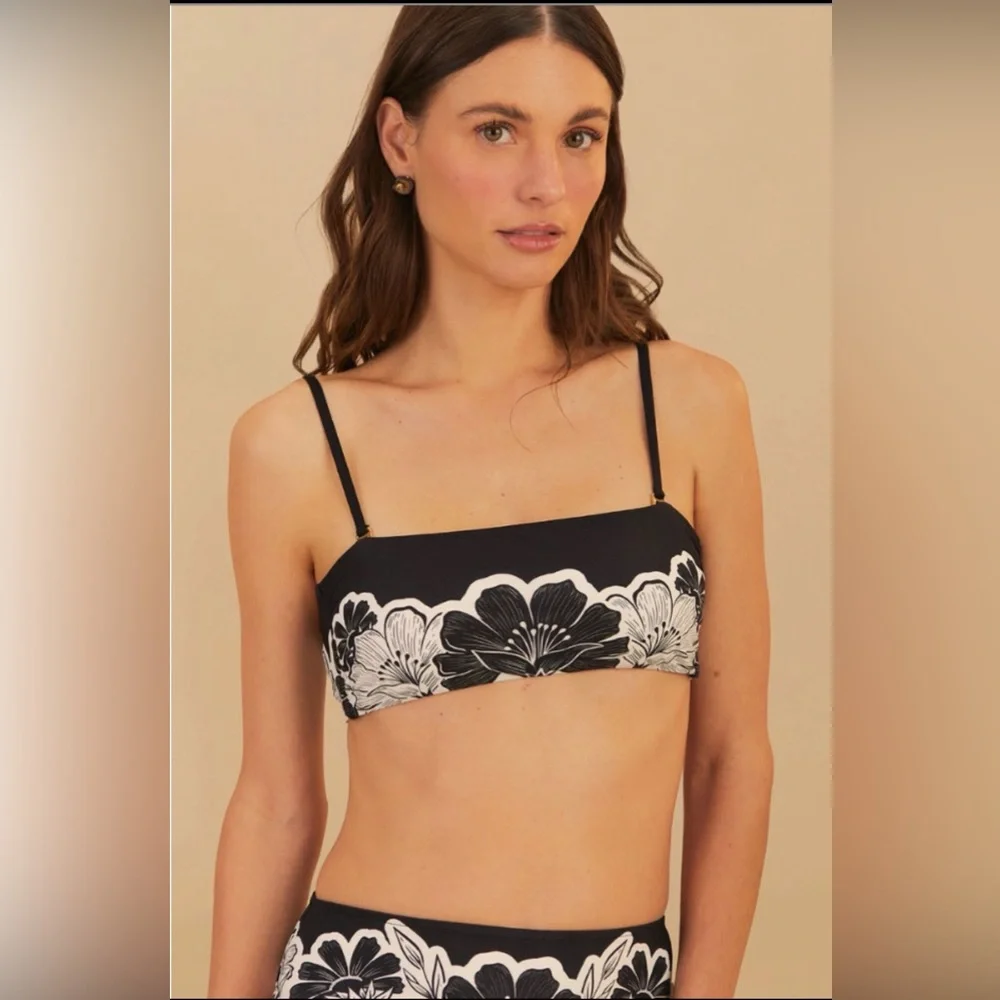 Set - Farm Rio Flower Leopards Bandeau Bikini Top & Bottom - Picture 3 of 9